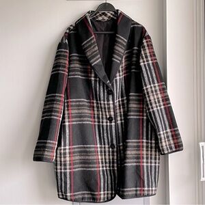 Michel Studio Plaid Wool Blend Coat - Black, Red, and Gray